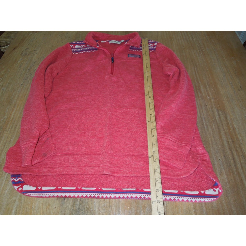 Vineyard Vines Womens Medium Red Fair Isle Whale Quarter Zip Pullover - Picture 7 of 8